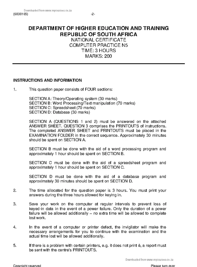Computer Practice N5 June 2021 question paper preview