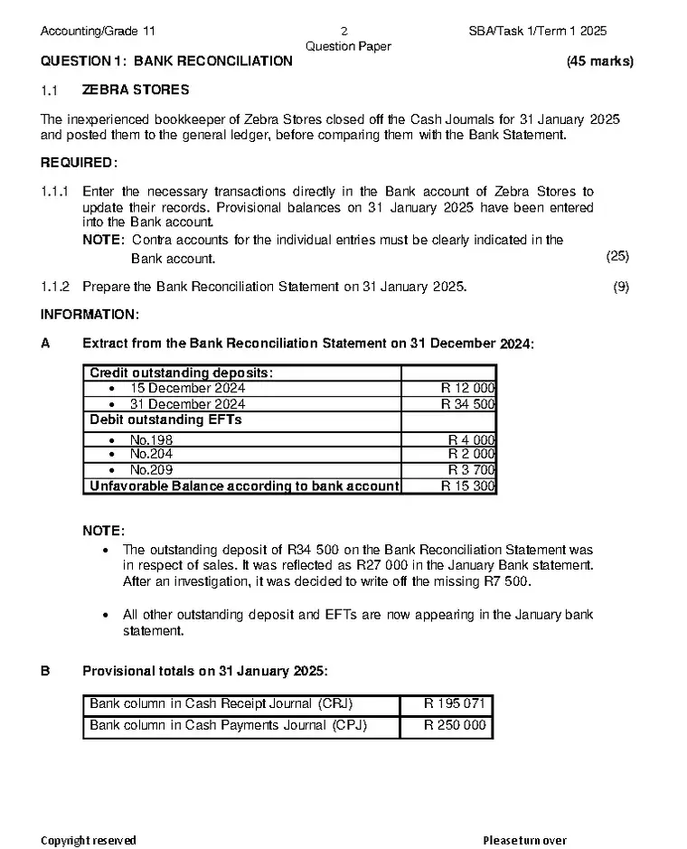 Accounting Grade 11 Term 4 2025 question paper preview