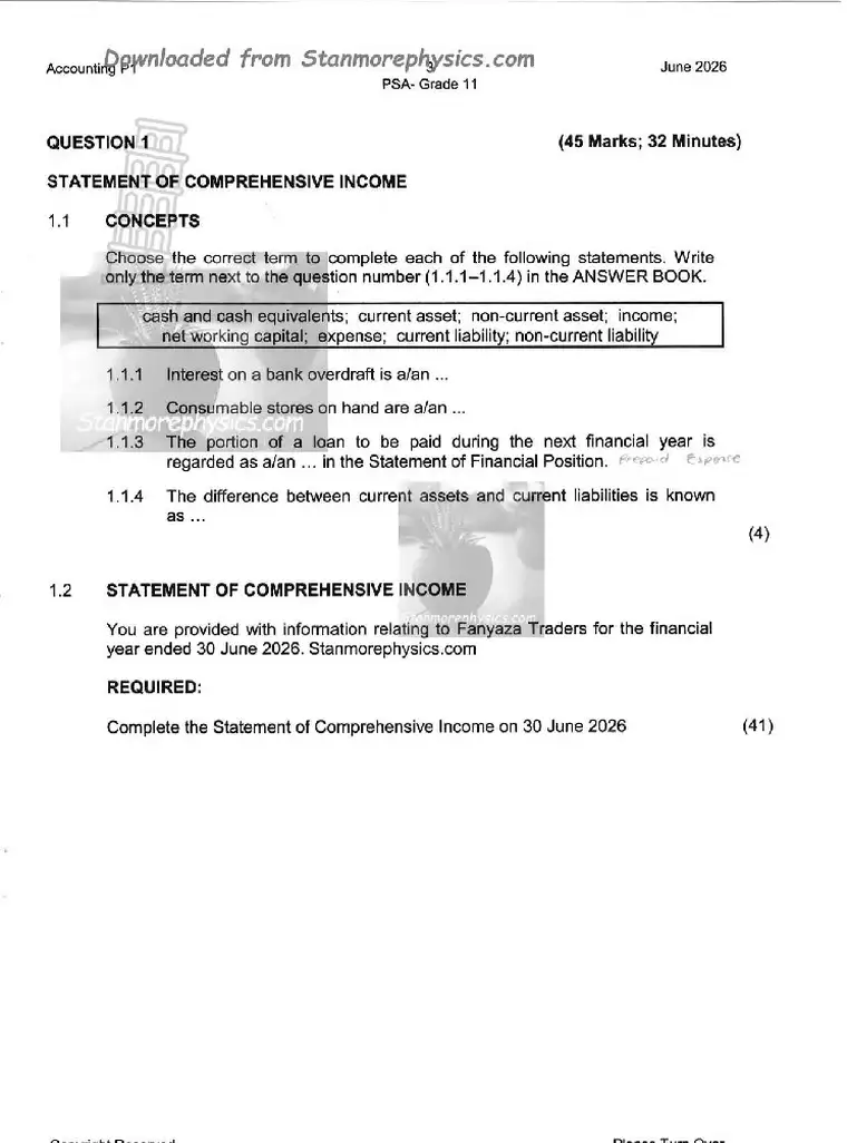 Accounting Grade 11 Term 2 2026 question paper preview