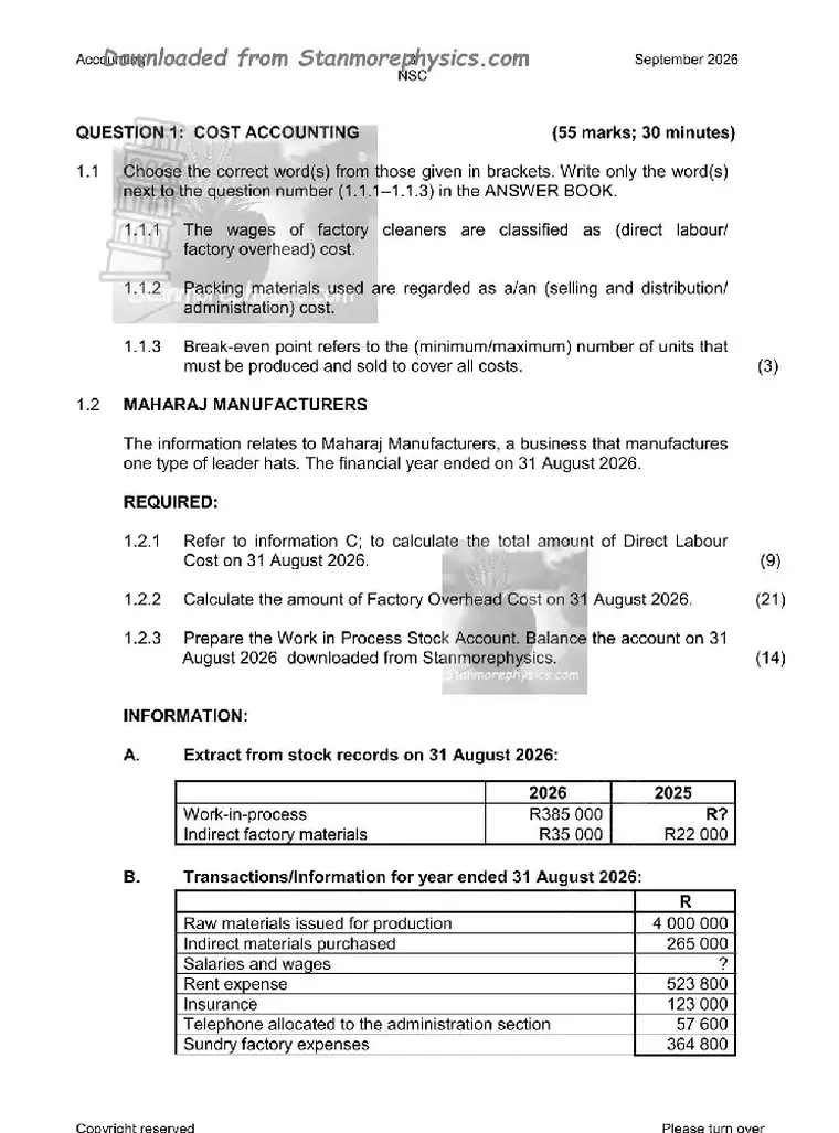 Accounting Grade 11 Term 3 2026 question paper preview