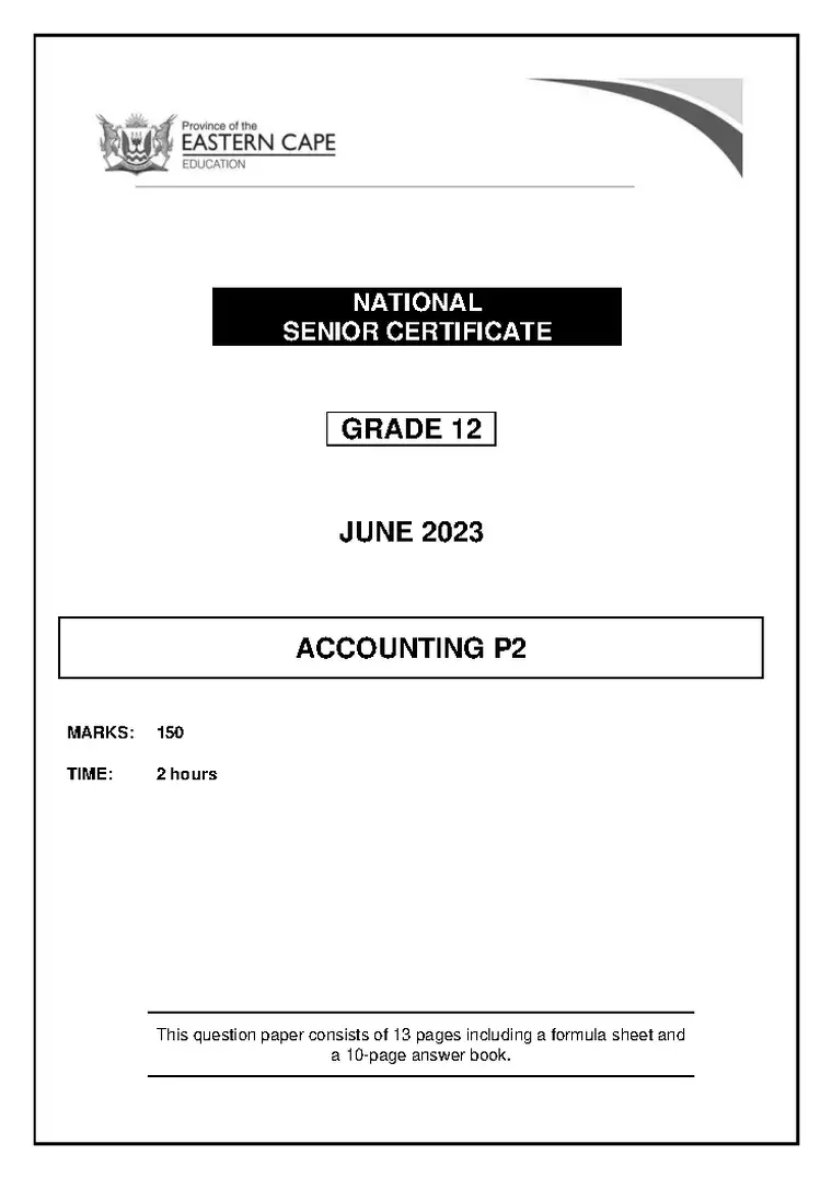 Accounting Grade 12 Term 2 June 2023 Paper 2 Memo and Question Paper PDF