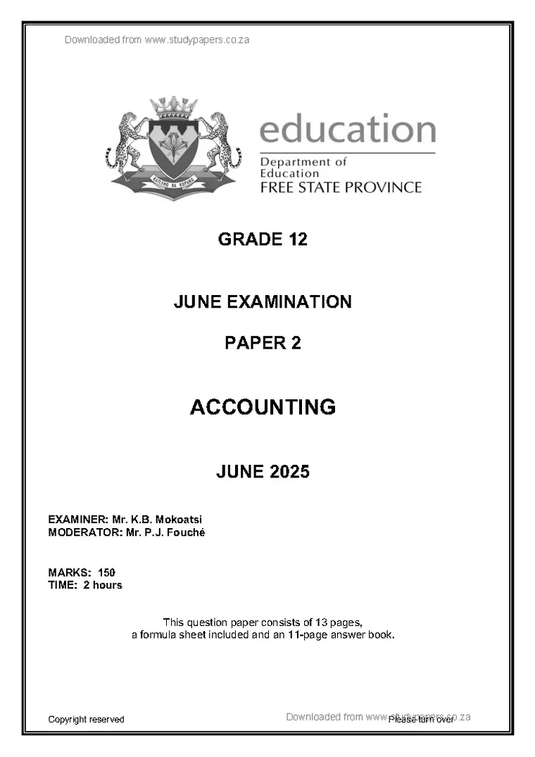 Accounting Grade 12 Term 2 June 2025 Paper 2 Question Paper PDF