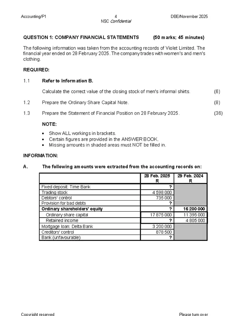 Accounting Grade 12 Term 4 2025 question paper preview