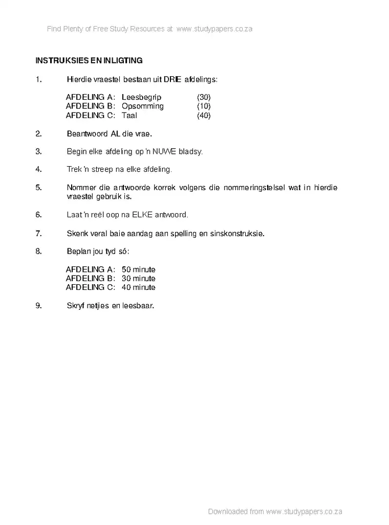 Afrikaans Language Grade 12 Term 1 2017 question paper preview