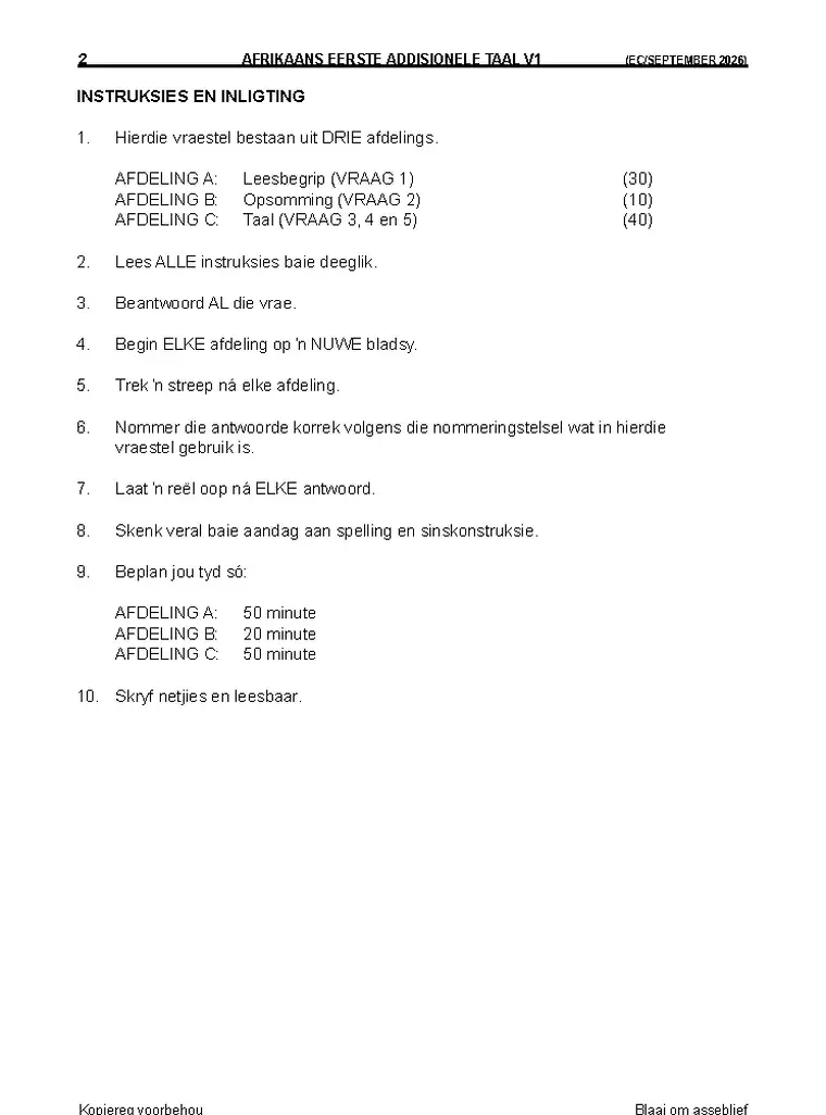 Afrikaans Language Grade 12 Term 3 2026 question paper preview