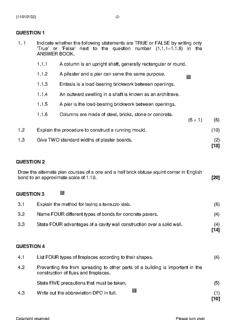 Bricklaying and Plastering Theory N2 April 2021 question paper preview