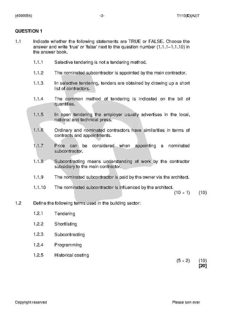 Building Administration N6 August 2018 question paper PDF, preview of the first page of questions