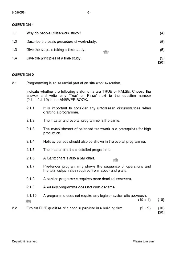Building Administration N6 April 2019 question paper PDF, preview of the first page of questions