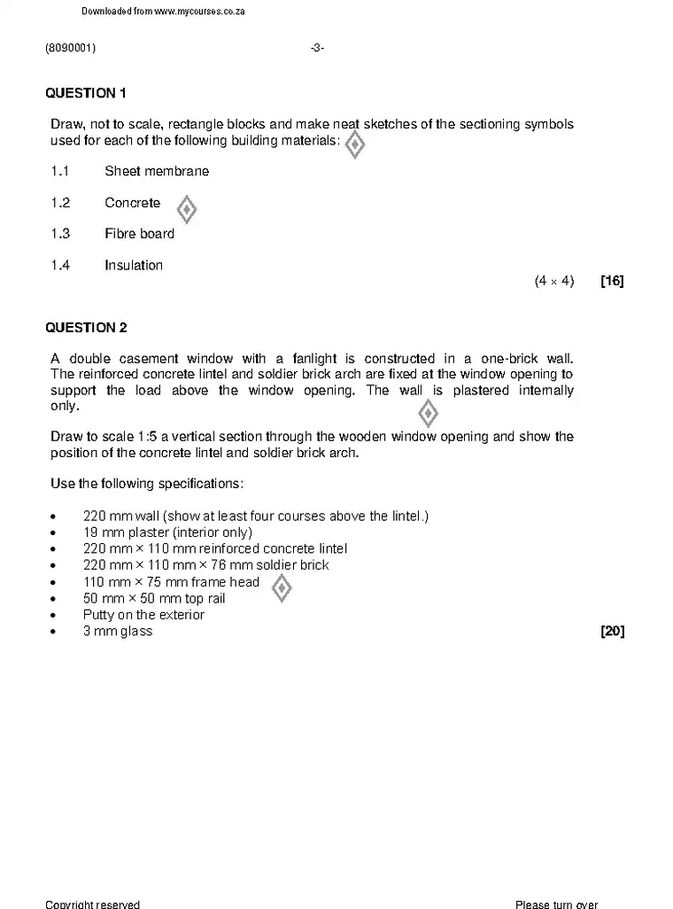 Building Drawing N1 August 2021 question paper preview