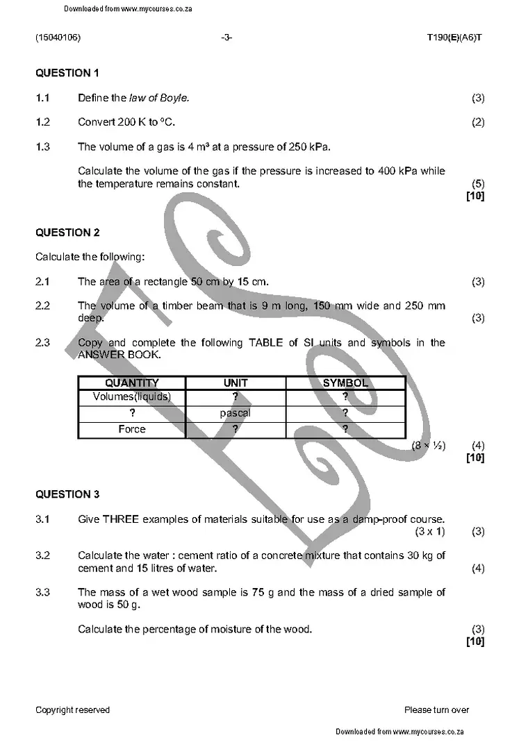 Building Science N1 April 2016 question paper PDF, preview of the first page of questions