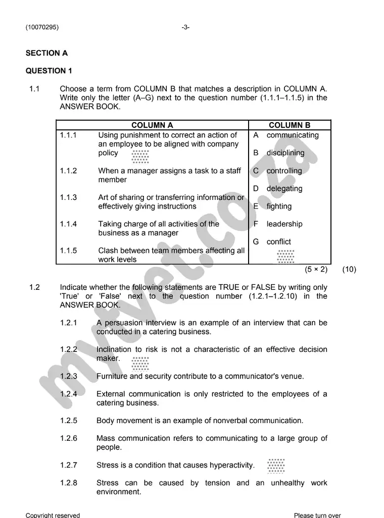 Caterer Client Relations N5 November 2022 question paper preview
