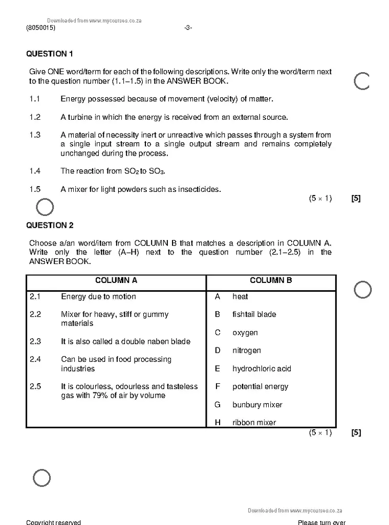 Chemical Plant Operation N5 November 2022 question paper preview