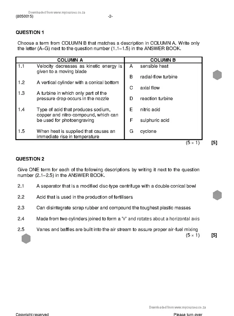 Chemical Plant Operation N5 December 2023 question paper preview