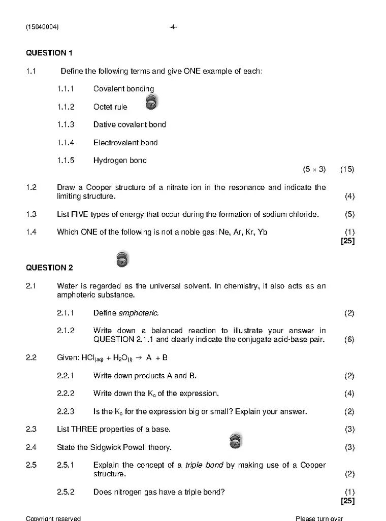 Chemistry N4 April 2021 question paper preview