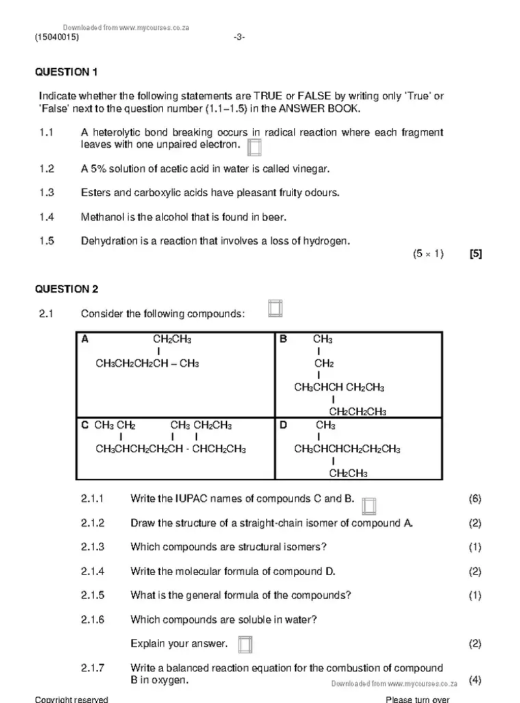 Chemistry N5 August 2021 question paper preview