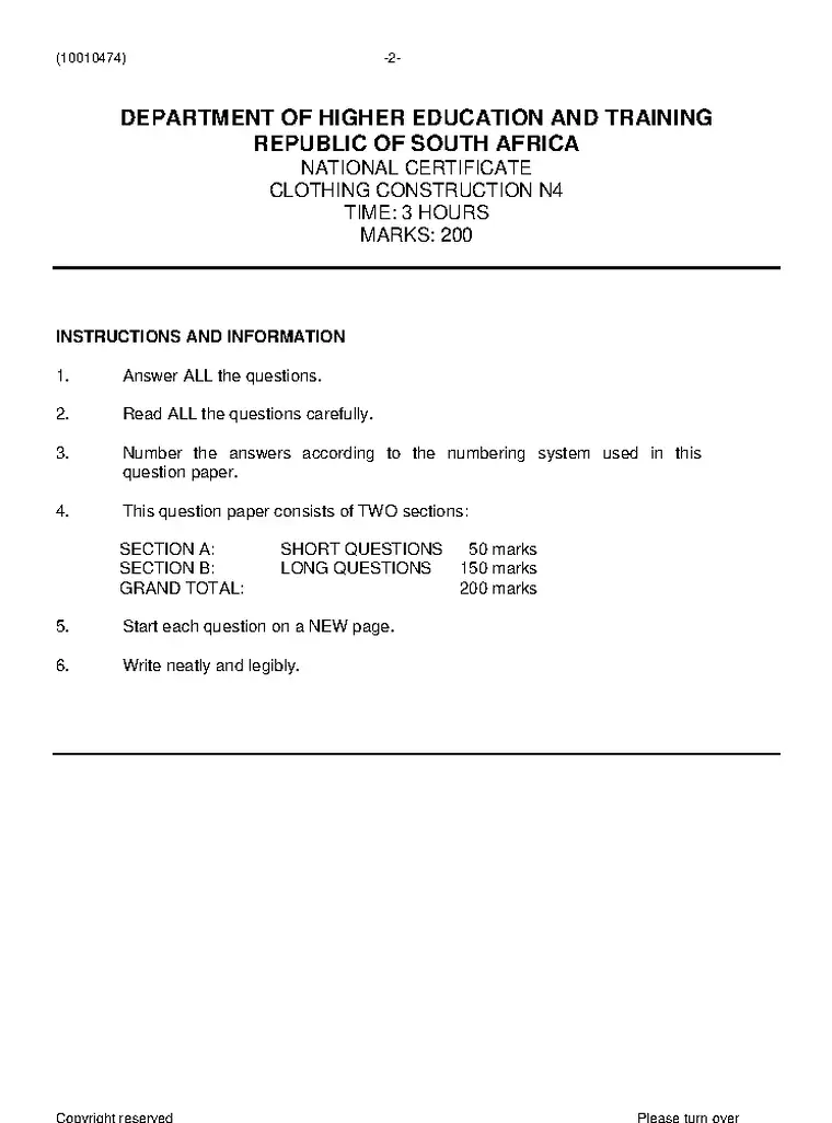 Clothing Construction N4 November 2019 question paper preview