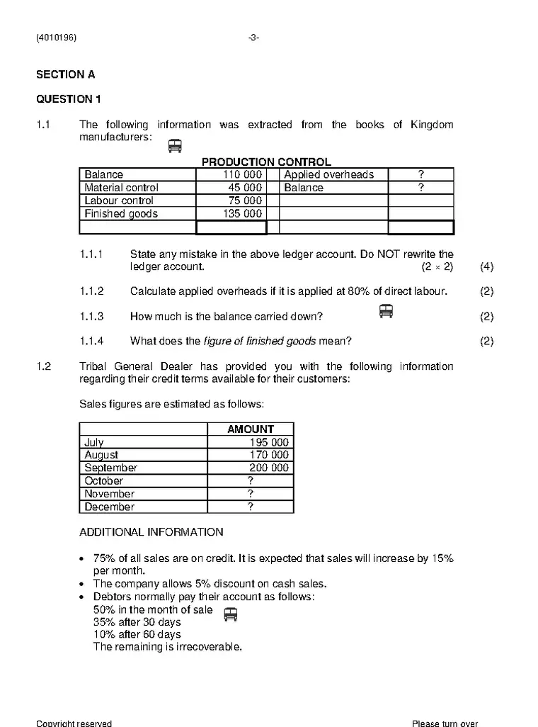 Cost and Management Accounting N6 June 2021 question paper preview