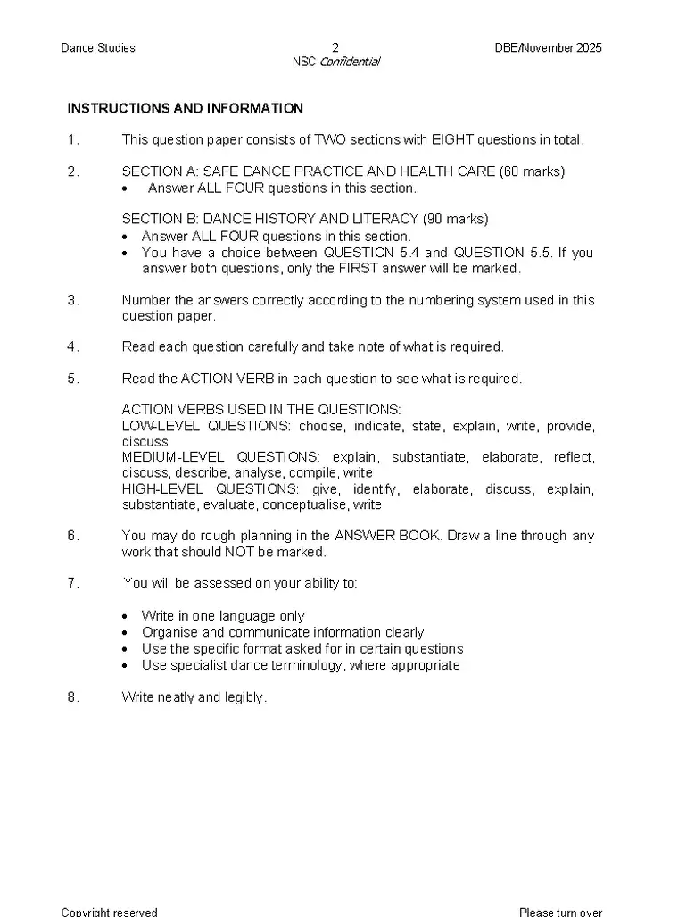 Dance Studies Grade 12 Term 4 2025 question paper preview