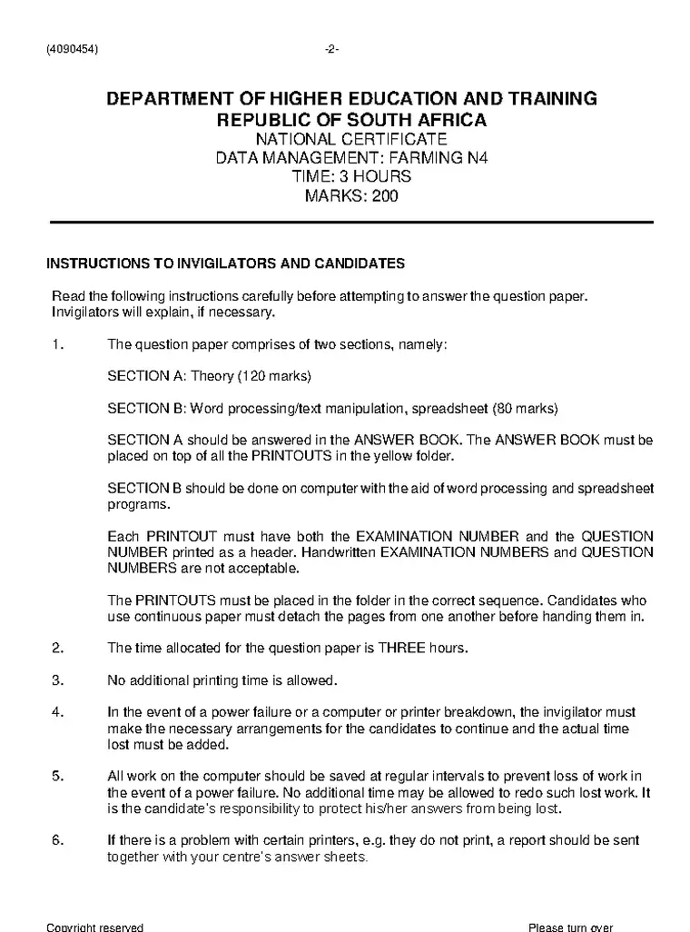 Data Management Farming N4 November 2023 question paper preview