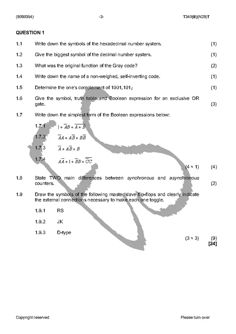 Digital Electronics N4 November 2016 question paper PDF, preview of the first page of questions