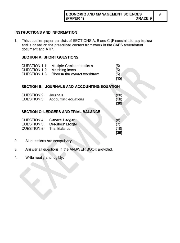 Economics Management and Science Grade 9 Term 4 2023 question paper preview