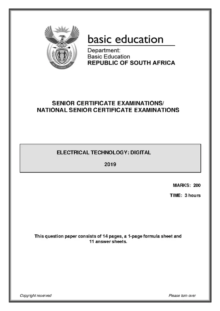 Electrical Technology Grade 12 Term 2 May/June 2019 question paper PDF, preview of the first page of questions