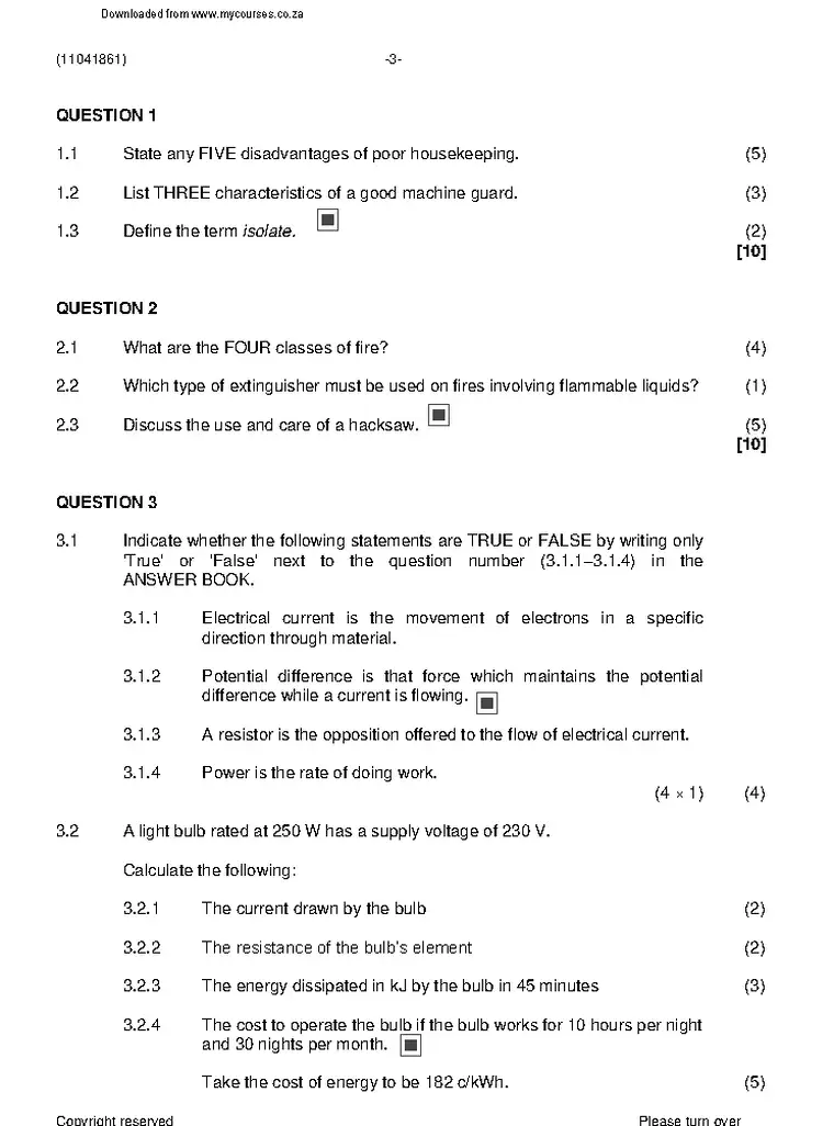 Electrical Trade Theory N1 August 2021 question paper preview