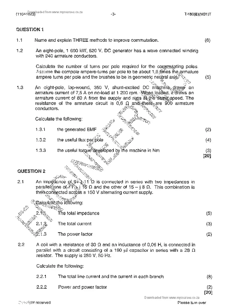 Electrotechnics N5 March 2014 question paper preview