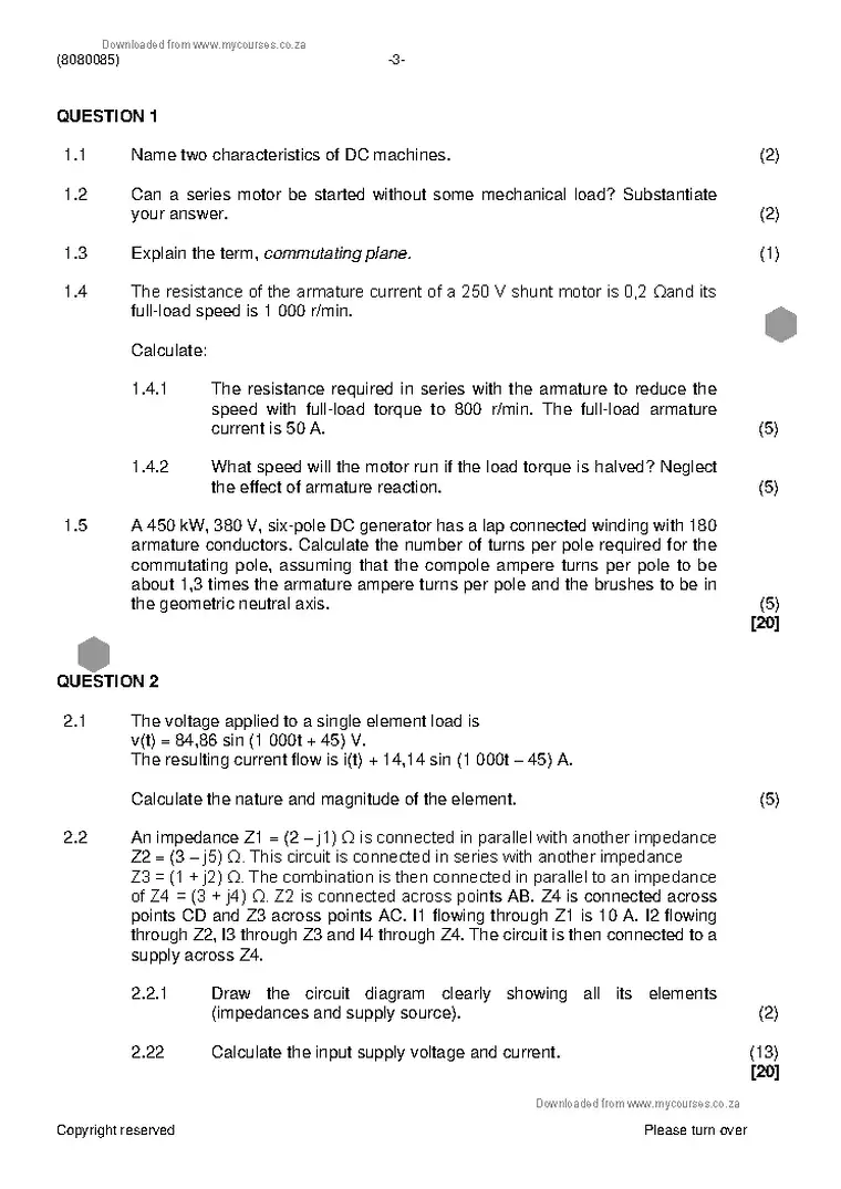 Electrotechnics N5 November 2022 question paper PDF, preview of the first page of questions