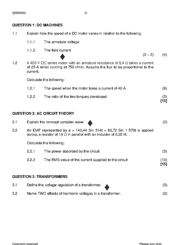 Electrotechnics N6 August 2021 question paper preview