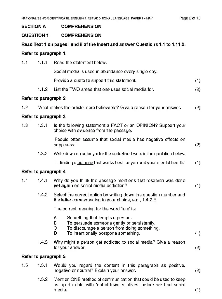 IEB English FAL Grade 12 Term 2 2024 question paper preview