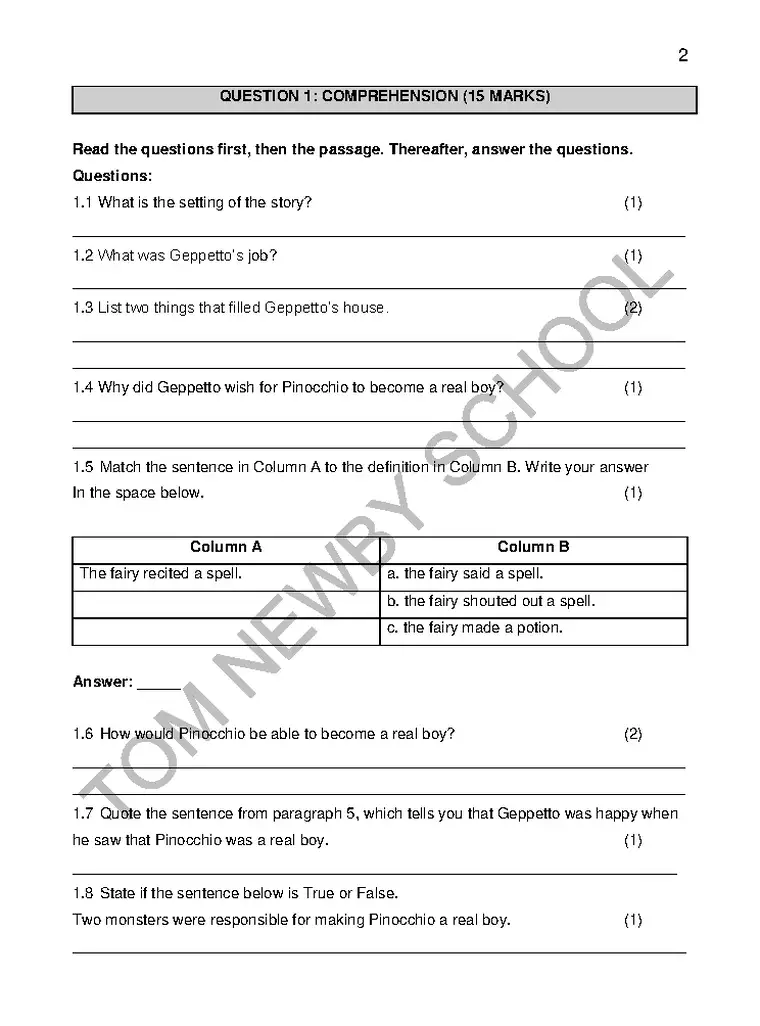 English Grade 4 Term 2 2022 question paper preview