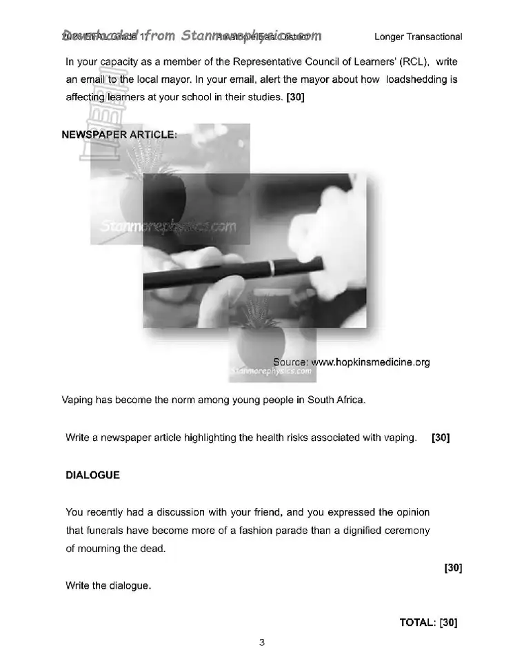English HL FAL Grade 11 Term 1 2026 question paper preview