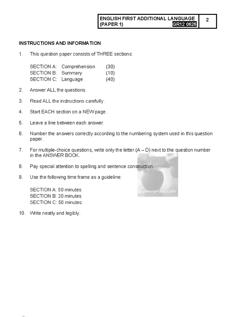 English HL FAL Grade 12 Term 2 2026 question paper preview
