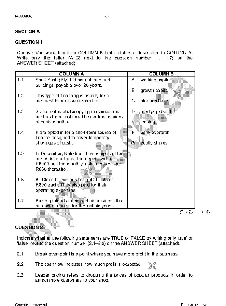 Entrepreneurship and Business Management N4 June 2021 question paper preview