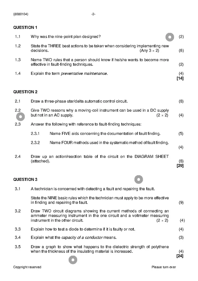 Fault Finding and Protective Devices N4 November 2022 question paper PDF, preview of the first page of questions
