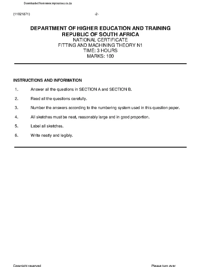 Fitting and Machining N1 November 2023 question paper preview
