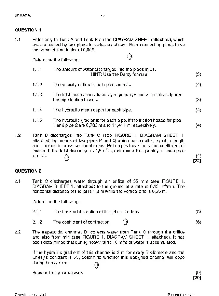 Fluid Mechanics N6 April 2021 question paper preview