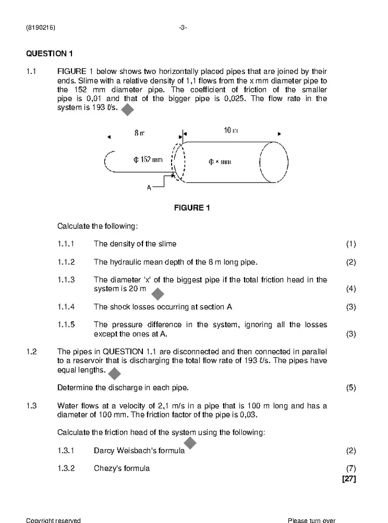 Fluid Mechanics N6 August 2021 question paper preview