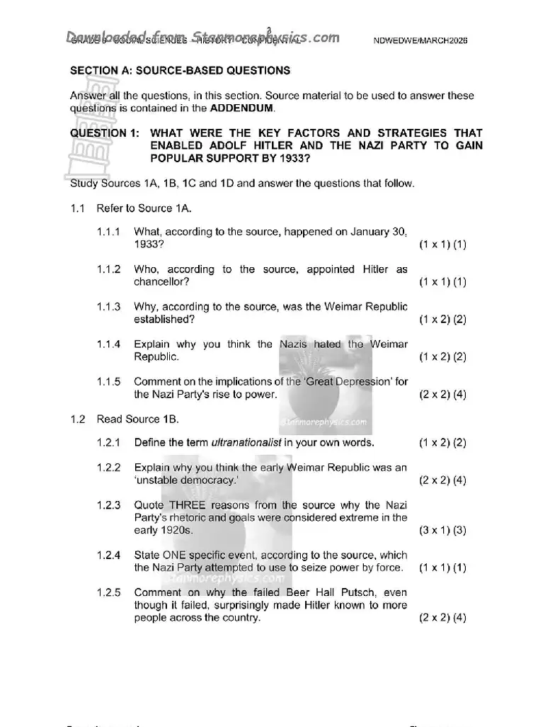 History Grade 9 Term 1 2026 question paper preview