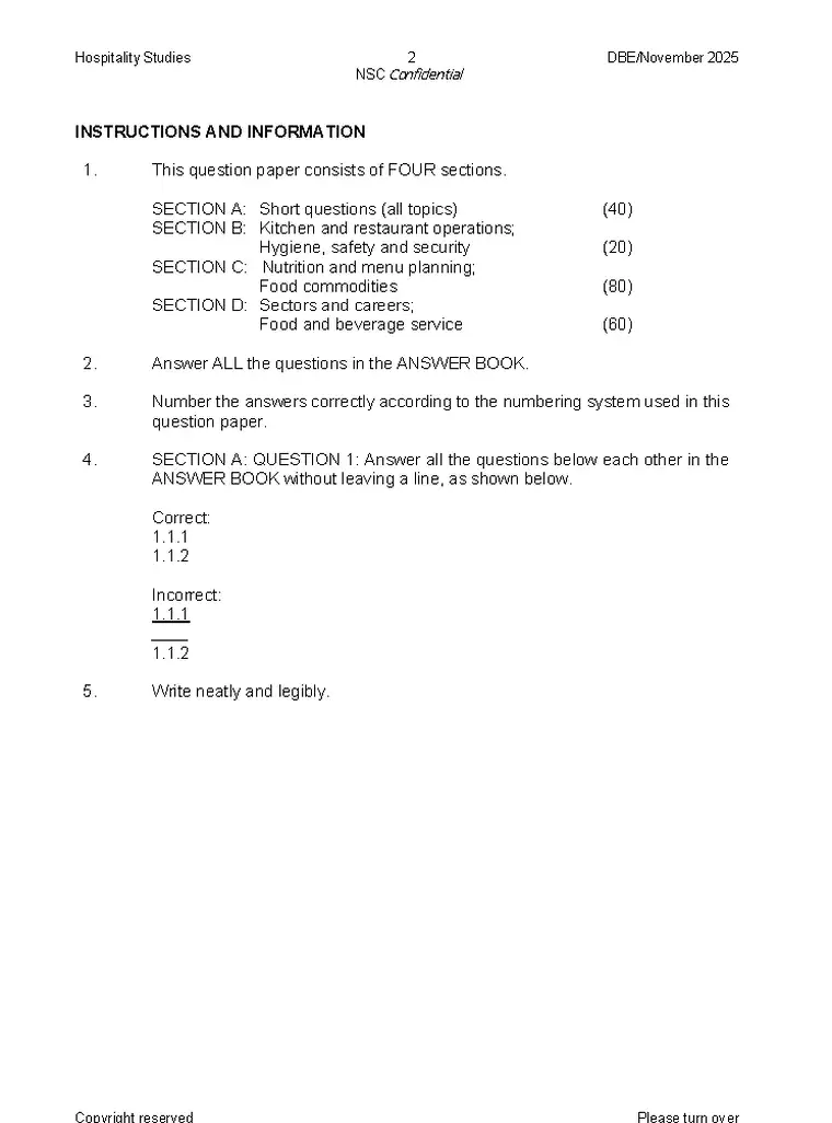 Hospitality Grade 12 Term 4 2025 question paper preview