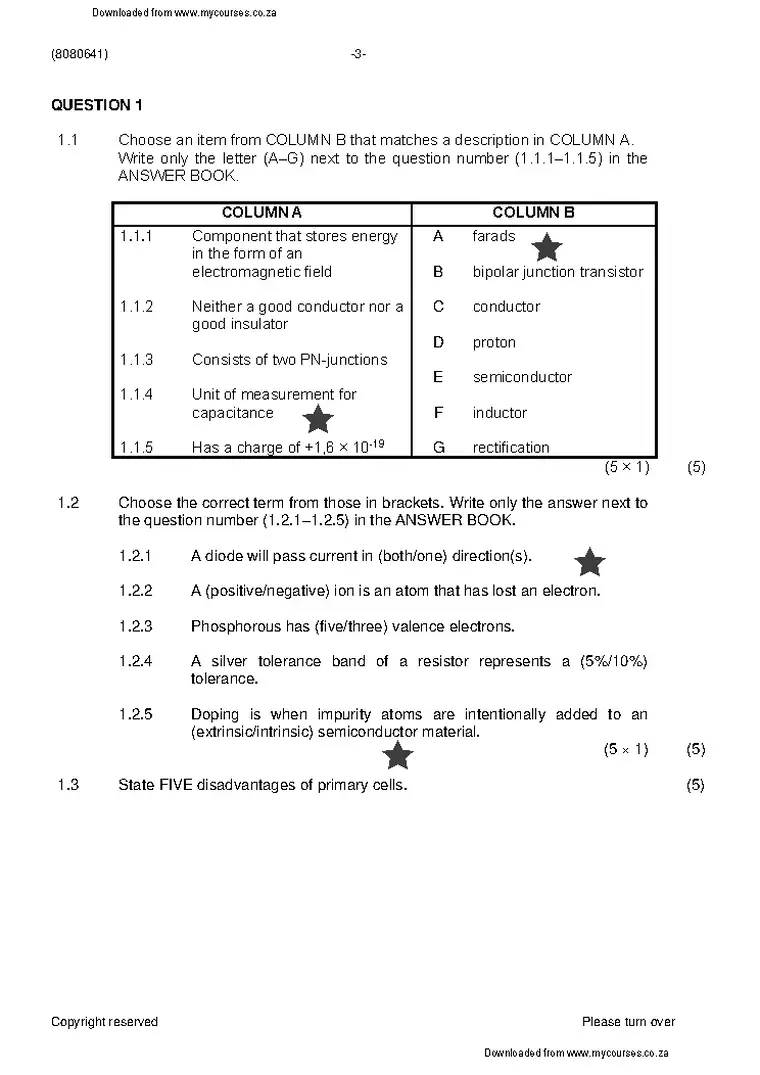 Industrial Electronics N1 November 2022 question paper PDF, preview of the first page of questions