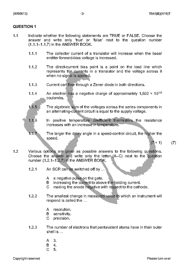 Industrial Electronics N3 November 2016 question paper PDF, preview of the first page of questions