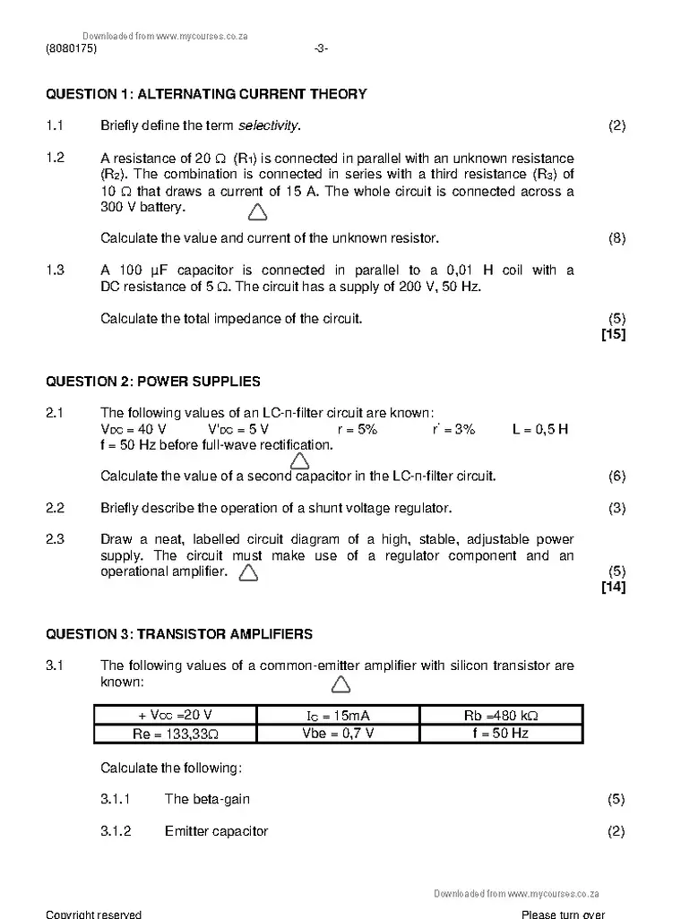 Industrial Electronics N5 August 2021 question paper preview