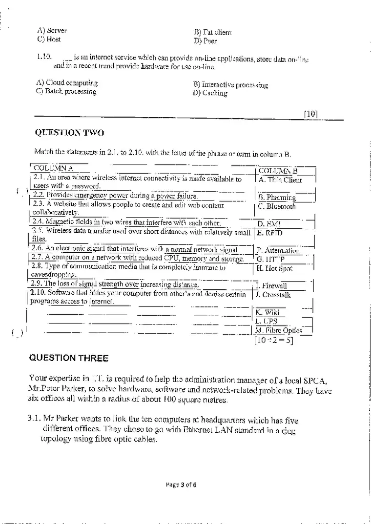 Information Technology Grade 10 Term 3 September 2015 question paper and memo PDF, preview of the first page of questions