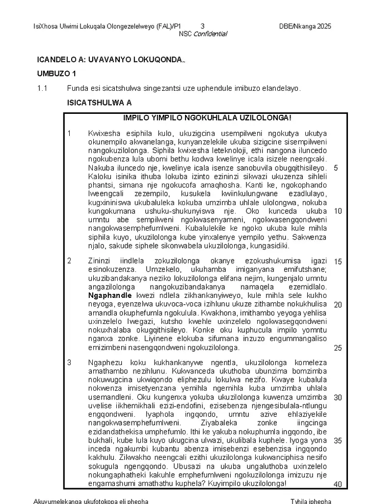 IsiXhosa Language Grade 12 Term 4 2025 question paper preview