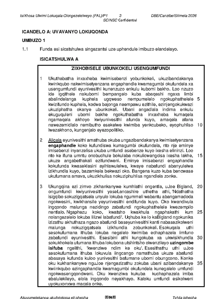 IsiXhosa Language Grade 12 Term 2 2026 question paper preview
