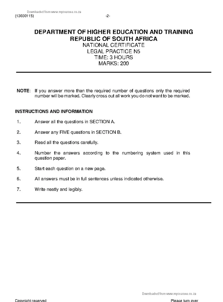 Legal Practice N5 June 2021 question paper preview