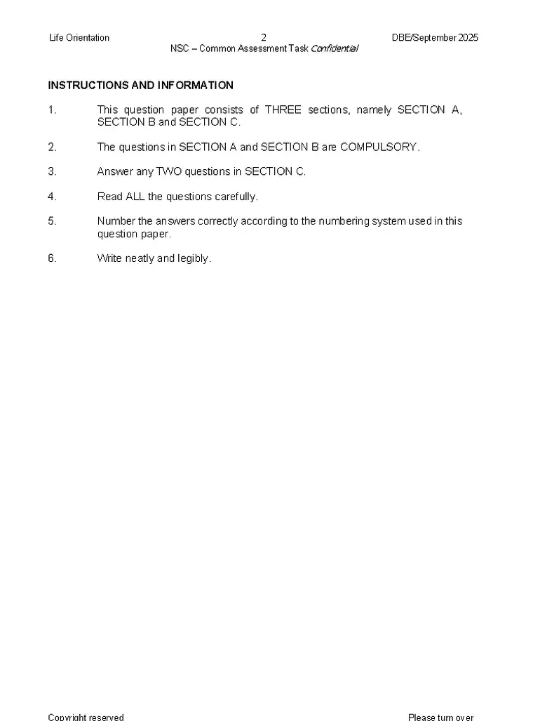 Life Orientation Grade 12 Term 3 2025 question paper preview