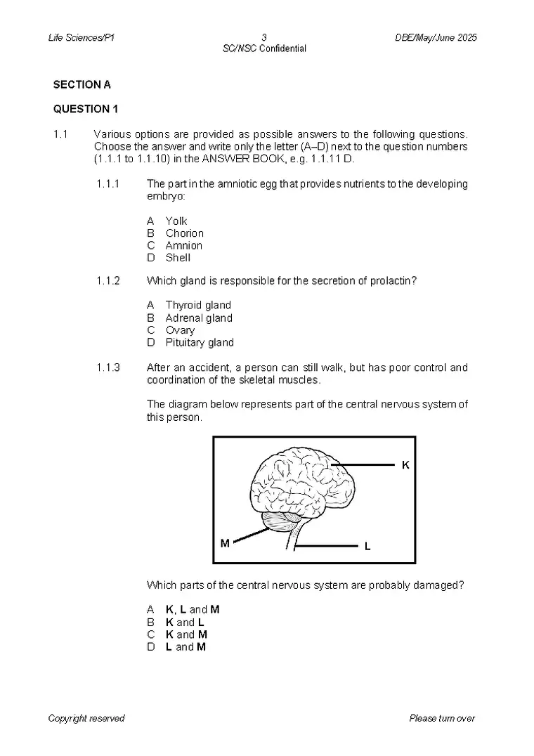 Life Sciences Grade 12 Term 2 May/June 2025 Paper 1 question paper PDF, preview of the first page of questions